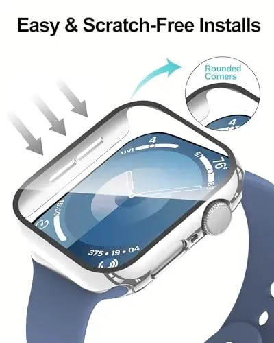Smiling 2 Pack Case Compatible with Apple Watch SE 3 (2025)/ SE 2/ SE/Series 6/5/4 44mm with Tempered Glass Screen Protector, Hard PC Case Overall Protective Cover- 1 Silver + 1 Transparent - 9