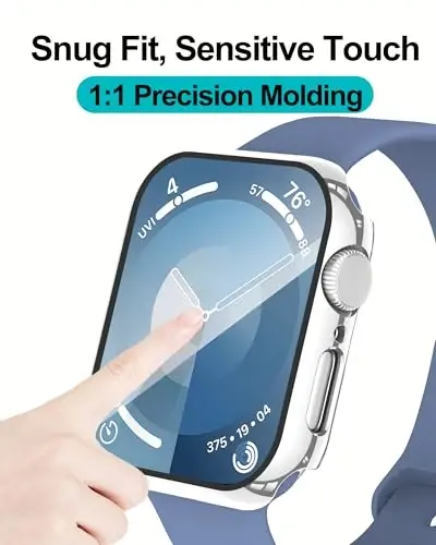 Smiling 2 Pack Case Compatible with Apple Watch SE 3 (2025)/ SE 2/ SE/Series 6/5/4 44mm with Tempered Glass Screen Protector, Hard PC Case Overall Protective Cover- 1 Silver + 1 Transparent - 5