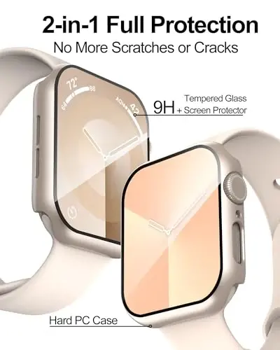 Smiling 2 Pack Case Compatible with Apple Watch SE 3 (2025)/ SE 2/ SE/Series 6/5/4 44mm with Tempered Glass Screen Protector, Hard PC Case Overall Protective Cover- 1 Starlight + 1 Transparent - 7