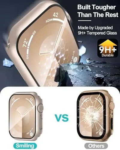 Smiling 2 Pack Case Compatible with Apple Watch SE 3 (2025)/ SE 2/ SE/Series 6/5/4 44mm with Tempered Glass Screen Protector, Hard PC Case Overall Protective Cover- 1 Starlight + 1 Transparent - 8
