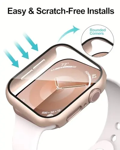 Smiling 2 Pack Case Compatible with Apple Watch Series 9/8/7 41mm with Tempered Glass Screen Protector, Hard PC Case Overall Protective Cover- 1 Rose Gold + 1 Transparent - 9