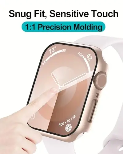 Smiling 2 Pack Case Compatible with Apple Watch Series 9/8/7 41mm with Tempered Glass Screen Protector, Hard PC Case Overall Protective Cover- 1 Rose Gold + 1 Transparent - 10