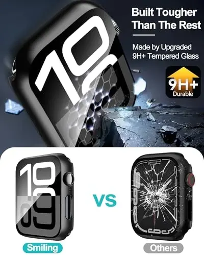 Smiling 2 Pack Case Compatible with Apple Watch Series 11 (2025)/ Series 10 42mm with Tempered Glass Screen Protector, Hard PC Case Scratch-Resistant Overall Protective Cover- Black - 7