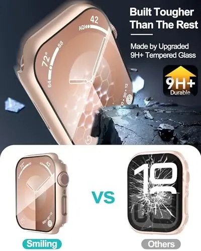 Smiling 2 Pack Case Compatible with Apple Watch Series 9/8/7 45mm with Tempered Glass Screen Protector, Hard PC Case Overall Protective Cover- 1 Rose Gold + 1 Transparent - 7