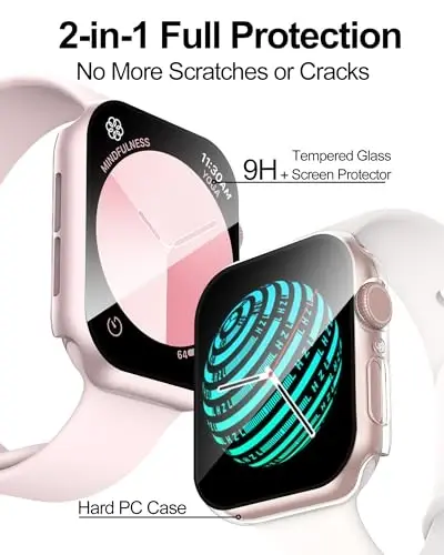 Smiling 2 Pack Case Compatible with Apple Watch SE 3 (2025)/ SE 2/ SE/Series 6/5/4 40mm with Tempered Glass Screen Protector, Hard PC Case Overall Protective Cover-1 Pink + 1 Transparent - 7