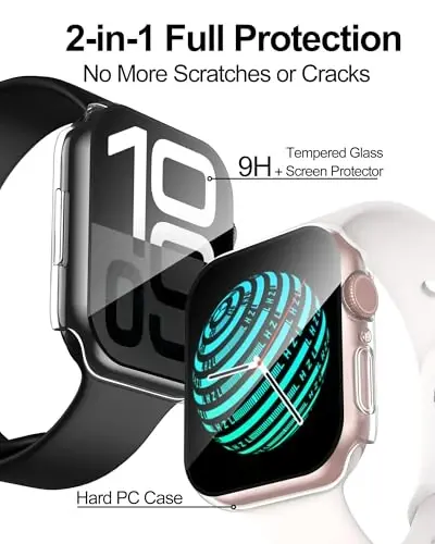 Smiling 2 Pack Case Compatible with Apple Watch Series 11 (2025)/Series 10 46mm with Tempered Glass Screen Protector, Hard PC Case Overall Protective Cover, 9H+ Hardness Scratch-Resistant- Transparent - 7
