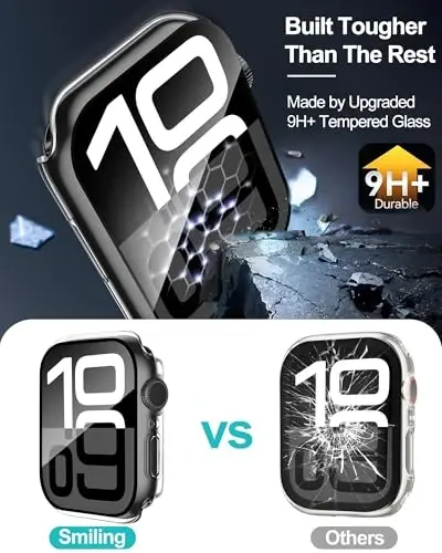 Smiling 2 Pack Case Compatible with Apple Watch Series 11 (2025)/Series 10 46mm with Tempered Glass Screen Protector, Hard PC Case Overall Protective Cover, 9H+ Hardness Scratch-Resistant- Transparent - 8