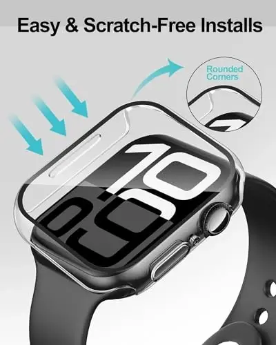 Smiling 2 Pack Case Compatible with Apple Watch Series 11 (2025)/Series 10 46mm with Tempered Glass Screen Protector, Hard PC Case Overall Protective Cover, 9H+ Hardness Scratch-Resistant- Transparent - 9