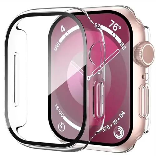 Smiling 2 Pack Case Compatible with Apple Watch Series 11 (2025)/Series 10 46mm with Tempered Glass Screen Protector, Hard PC Case Overall Protective Cover, 9H+ Hardness Scratch-Resistant- Transparent 