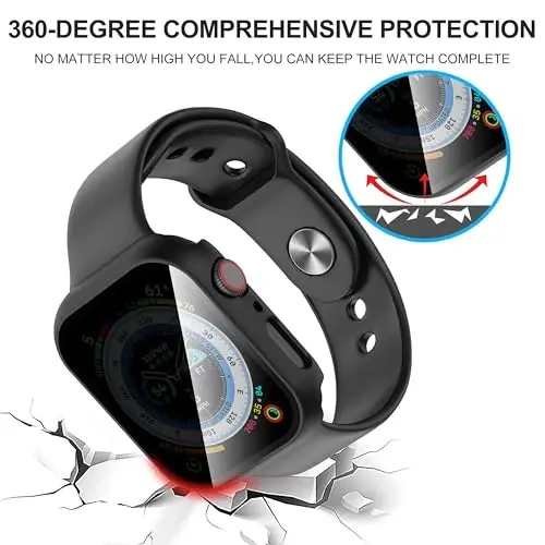Suoman 3 in 1 for Apple Watch Series 6/5/4 40mm Waterproof Case, Front Privacy Tempered Glass Screen Protector + Back 360° Protective Bumper Cover -Black - 5