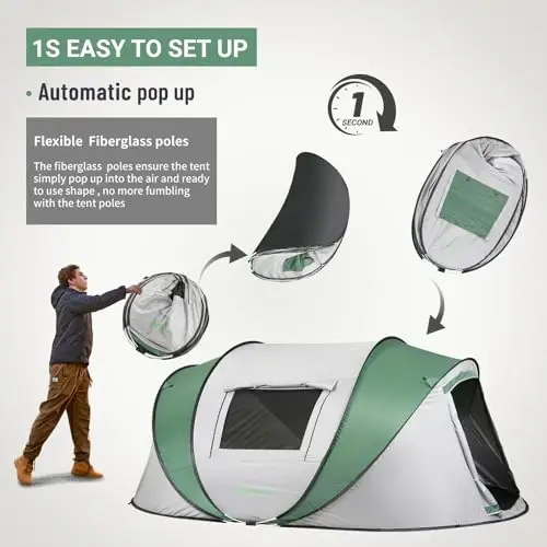 EchoSmile Instant Pop Up Camping Tent, 2/4/6 Person Easy Setup Tent | Water Resistant Dome·Portable with Carry Bag·Fiberglass Frame·Picnic·Camping·Hiking·Fishing - 3