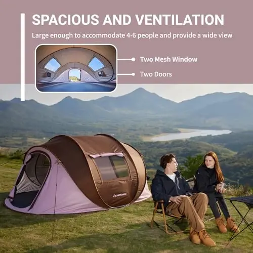 EchoSmile Instant Pop Up Camping Tent, 2/4/6 Person Easy Setup Tent | Water Resistant Dome·Portable with Carry Bag·Fiberglass Frame·Picnic·Camping·Hiking·Fishing - 5