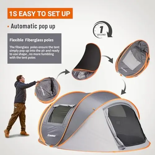 EchoSmile Instant Pop Up Camping Tent, 2/4/6 Person Easy Setup Tent | Water Resistant Dome·Portable with Carry Bag·Fiberglass Frame·Picnic·Camping·Hiking·Fishing - 5