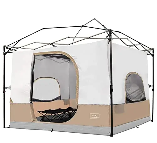 KAMPKEEPER Camping Inner Tent for Pop Up Canopy, Converts 10'x10' Straight Leg Canopy into Camping Tent–Fully Vented Roof(Top & Frame NOT Included), Khaki - 1