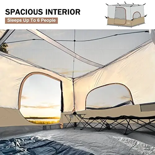 KAMPKEEPER Camping Inner Tent for Pop Up Canopy, Converts 10'x10' Straight Leg Canopy into Camping Tent–Fully Vented Roof(Top & Frame NOT Included), Khaki - 5