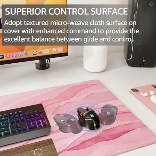 KTRIO Large Gaming Mouse Pad, Desk Mat, 31.5 x 15.7 in, Pink Glow, XXL | Smooth Micro-Weave Surface, Artistic Pattern Design, Non-Slip Rubber Base, Durable Stitched Edges, Office & Home Use - 7