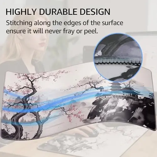 KTRIO Large Gaming Mouse Pad, Desk Mat, 31.5 x 15.7 in, Zen Sakura, XXL | Smooth Micro-Weave Surface, Artistic Pattern Design, Non-Slip Rubber Base, Durable Stitched Edges, Office & Home Use - 4