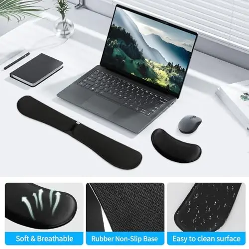 Zibly Ergonomic Gel Keyboard Wrist Rest & Mousepad Rests for Computer, Silky Memory Foam for Typing (Black Combo) - 5