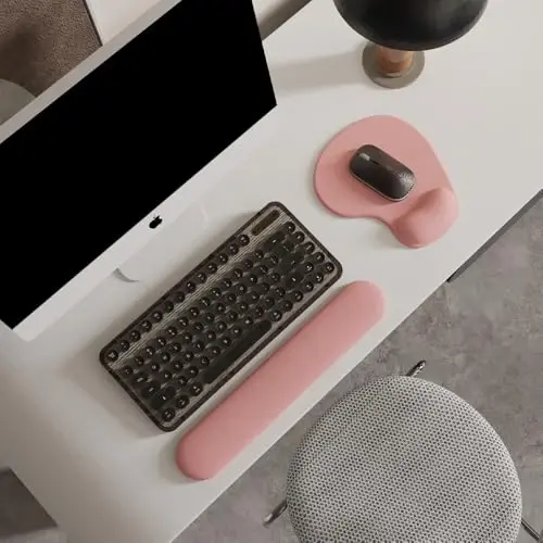 Office Mousepad with Gel Wrist Support - Ergonomic Gaming Desktop Mouse Pad Wrist Rest - Design Gamepad Mat Rubber Base for Laptop Computer -Silicone Non-Slip Special-Textured Surface (01Pink) - DEMON CHEST (1)