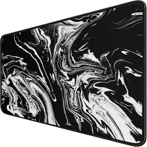 Large Extended Gaming Mouse Pad with Stitched Edges, 47.3 X 23.6 in Desk Pad Durable Non-Slip Natural Rubber Base, Waterproof Computer Keyboard Mat for Esports Pros, Gamer, Desktop, Black White 