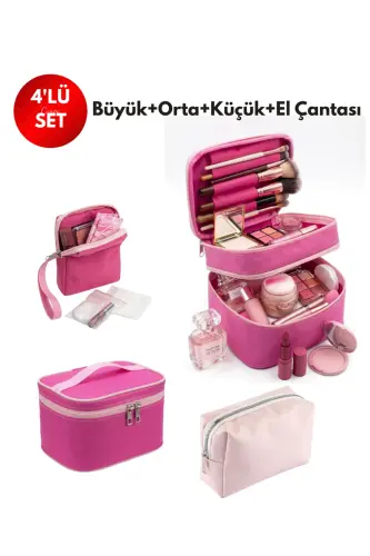 4’lü Set Makyaj ve Kozmetik Seyahat Çantası - Su Geçirmez Düzenleyici Valiz İçi Organizer - Gümüş 