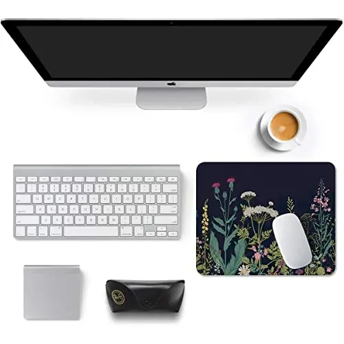Auhoahsil Mouse Pad, 12 x 10 in Flower Theme Computer Mouse Pad for Desk, Premium-Textured Non-Slip Rubber Stitched Edges Waterproof Square Mouse Mat for Gaming Work Wireless Mice, Black - 9