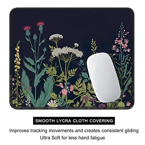 Auhoahsil Mouse Pad, 12 x 10 in Flower Theme Computer Mouse Pad for Desk, Premium-Textured Non-Slip Rubber Stitched Edges Waterproof Square Mouse Mat for Gaming Work Wireless Mice, Black - 10