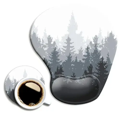 Ergonomic Mouse Pad with Wrist Support and Coaster,Mouse Pads with Non-Slip PU Base for Home Office Working Studying Easy Typing & Pain Relief Forest Pattern - 1