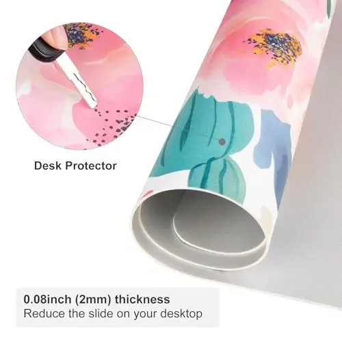 Colorful Star Large Mouse Pad, Pink Floral Desk Mat for Desktop, Women Girls PU Leather Waterproof Gaming Mousepad, Computer PC Laptop Protector Flowers Desk Pads for School Office Home 23.6