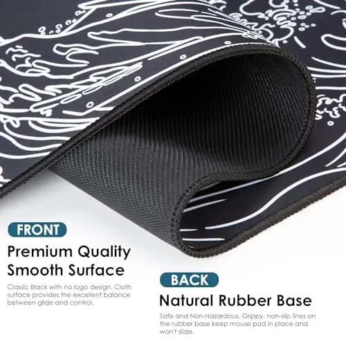 Waterproof Mouse Pad, Japanese Sea Wave Large Keyboard Pad with Anti-Slip Base, Extended Kanagawa Mat Desk Pad, for Gamer, Office & Home, Off to College/Back to School, 35.43