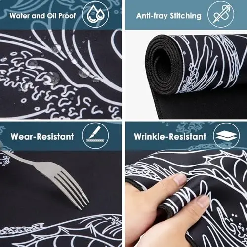 Waterproof Mouse Pad, Japanese Sea Wave Large Keyboard Pad with Anti-Slip Base, Extended Kanagawa Mat Desk Pad, for Gamer, Office & Home, Off to College/Back to School, 35.43