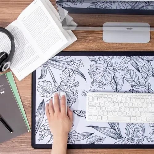 Black Large Extended Mouse Pad, Beautiful Flowers Plants, Waterproof Mouse Mat for Home and Office, Gaming Mousepad Laptop Keyboard Mat with Non-Slip Base, Stitched Edges (35.4