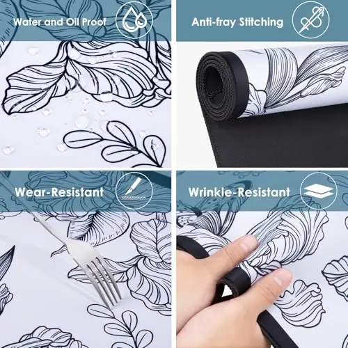 Black Large Extended Mouse Pad, Beautiful Flowers Plants, Waterproof Mouse Mat for Home and Office, Gaming Mousepad Laptop Keyboard Mat with Non-Slip Base, Stitched Edges (35.4