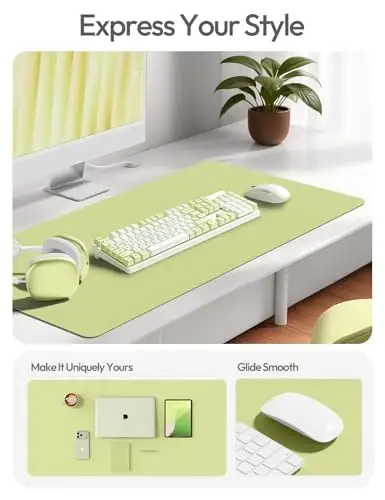 YSAGi Leather Desk Pad Protector, Office Desk Mat, Large Mouse Pad, Non-Slip PU Leather Desk Blotter, Laptop Desk Pad, Waterproof Desk Writing Pad for Office and Home (Peak Green, 23.6