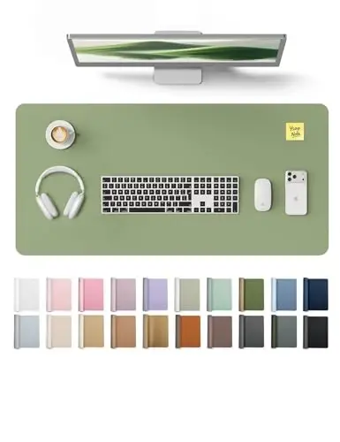 YSAGi Leather Desk Protector, Office Mat, Large Mouse Mat, Non-Slip PU Leather Blotter, Laptop Desk Mat, Waterproof Writing Pad for Office and Home (Bamboo Green, 31.5