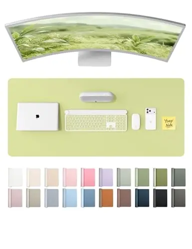 YSAGi Leather Desk Protector, Office Mat, Large Mouse Mat, Non-Slip PU Leather Blotter, Laptop Pad, Waterproof Writing Pad for Office and Home (Peak Green, 47