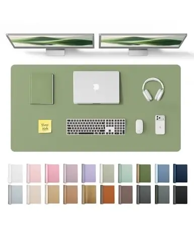 YSAGi Leather Desk Protector, Office Mat, Large Mouse Mat, Non-Slip PU Leather Blotter, Laptop Desk Pad, Waterproof Writing Pad for Office and Home (Bamboo Green, 47.2