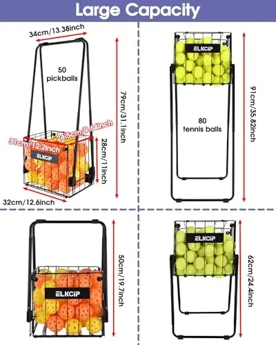 ELKCIP Portable Pickleball & Tennis Ball Hopper - Pickleball Collector Retriever Basket Carrier Gatherer Picker Container for Picking and Storage Training Tool for Ball - 2