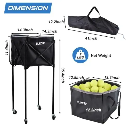 ELKCIP Portable Pickleball & Tennis Ball Hopper - Pickleball Collector Retriever Basket Carrier Gatherer Picker Container for Picking and Storage Training Tool for Ball - 7