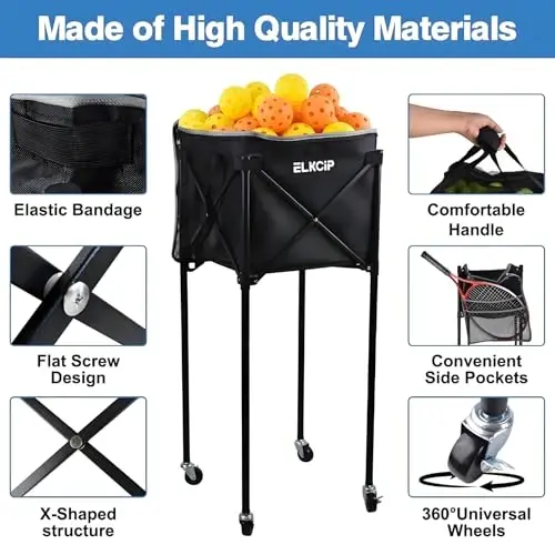 ELKCIP Portable Pickleball & Tennis Ball Hopper - Pickleball Collector Retriever Basket Carrier Gatherer Picker Container for Picking and Storage Training Tool for Ball - 8