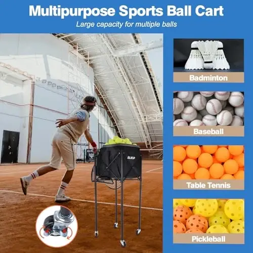 ELKCIP Portable Pickleball & Tennis Ball Hopper - Pickleball Collector Retriever Basket Carrier Gatherer Picker Container for Picking and Storage Training Tool for Ball - 9