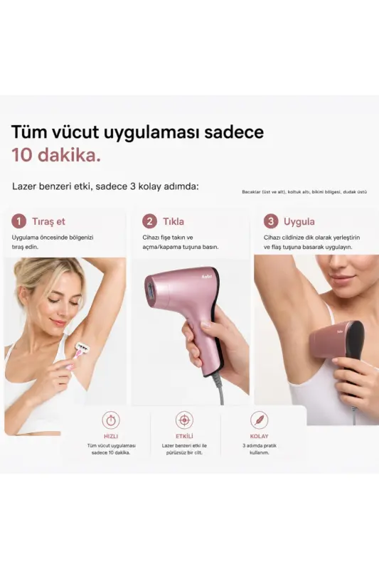 A05 3 Milyon Atım Akıllı Cilt Tanıma Ultra Seri Atım 3 Başlık IPL Lazer Cihazı - Pembe - 4