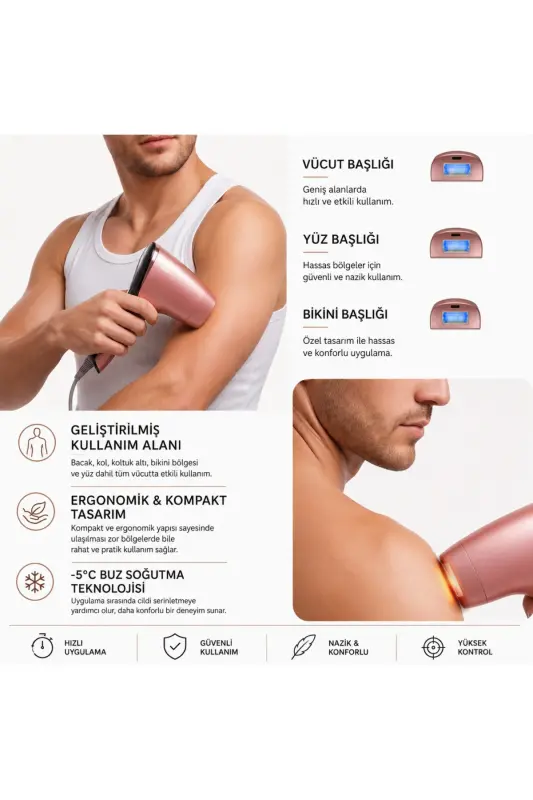A05 3 Milyon Atım Akıllı Cilt Tanıma Ultra Seri Atım 3 Başlık IPL Lazer Cihazı - Pembe - 6