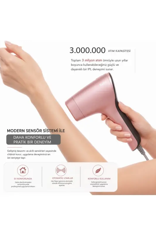 A05 3 Milyon Atım Akıllı Cilt Tanıma Ultra Seri Atım 3 Başlık IPL Lazer Cihazı - Pembe - 7