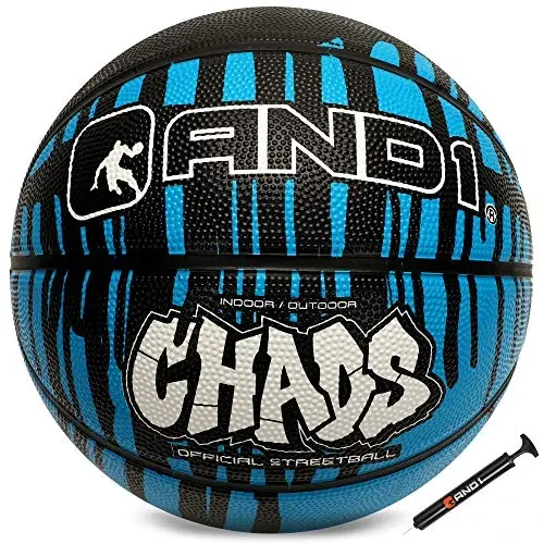 AND1 Rubber Basketball & Pump (Drip Collection)- Official Size 7 (29.5”) Streetball, Made for Indoor and Outdoor Basketball Games (Blue/Black) 