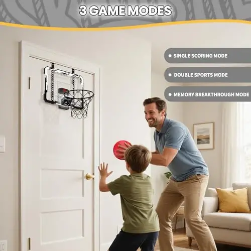QDRAGON Mini Basketball Hoop, Over The Door Indoor, with 3 Balls/Inflator/Breakaway Rim, Basketball Toy Gifts for Kids and Adults, Suit for Bedroom/Office/Outdoor, White with Scoreboard & 7 Light - 3