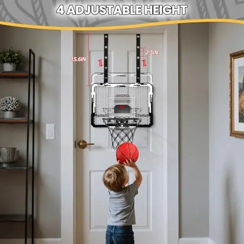 QDRAGON Mini Basketball Hoop, Over The Door Indoor, with 3 Balls/Inflator/Breakaway Rim, Basketball Toy Gifts for Kids and Adults, Suit for Bedroom/Office/Outdoor, White with Scoreboard & 7 Light - 5