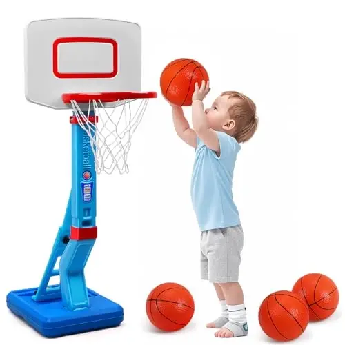 Toddler Basketball Hoop Indoor for Age 1-3, Adjustable Kids Basketball Hoop, Mini Basketball with 4 Balls for Outdoor Poolside, Birthday Christmas Sport Toys Gift for Baby Boys Girls Age 1 2 3 4 - 1