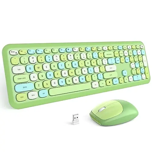 MOFII Wireless Keyboard and Mouse Combo, Colorful Full Size Keyboard with Number Pad, Silent Cute Wireless Mouse, 2.4GHz Dropout-Free Connection, for PC Laptop Computer (Green Color) 