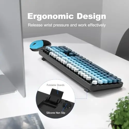 MOFII Wireless Keyboard and Mouse Combo, 2.4GHz Retro Typewriter Keyboard Full Size, Cute Wireless Mice, USB Dongle Plug and Play, for Laptop, PC, Desktop, Windows (Black Blue Gradient Color) - 3